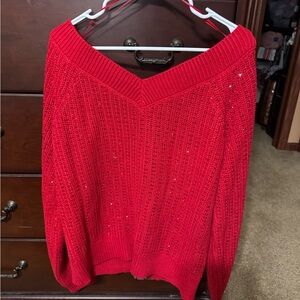 INC Red V-Neck Women's Sweater
